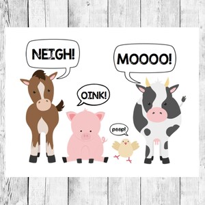 Barnyard Noises Party Printable / Bauernhof Tiere Geburtstag Wortkunst / Kuh Pferd Schwein Küken Wanddruck / Event Dekorationen / Instant Digital Download