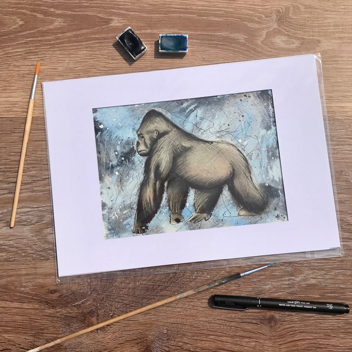 Gorilla Art Print Unframed A4 with Mount Small Print | Etsy