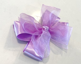 Lavender  5” double layer girls hair bow, satin and sheer ribbon on your choice of clip