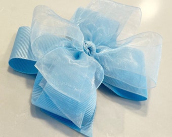 Light blue  5” double layer girls hair bow, on your choice of clip