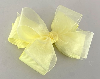 Light yellow  5” big double layer girls hair bow, on your choice of clip