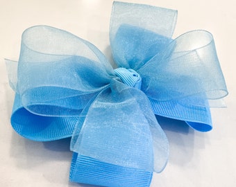 Turquoise  5” double layer girls hair bow, on your choice of clip