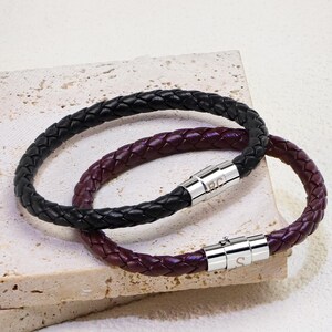 Custom Initial Leather Bracelet, Personalized Monogram Braided Bracelet, Men's Jewellery