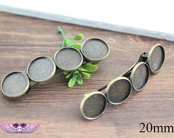 20mm Brass Blank Hair Barrette - Round Cameo Mounting - 4 Pads Antique Bronzed Hair Cabochon Settings - Bezel Hair Blanks - Hair Bezel 20MM