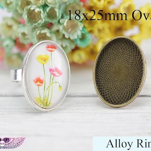 Adjustable Ring Base - 18x25mm Cabochon Ring Blank - Glass Tray - Oval Ring Bezel - Adjustable Cabochon Ring Base Setting - DIY Ring Bezel