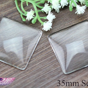 35mm Square Domed Glass Cabochons - For bezel tray settings and Necklace bails - General Crafting Glass - Transparent Glass Cover DIY Photo