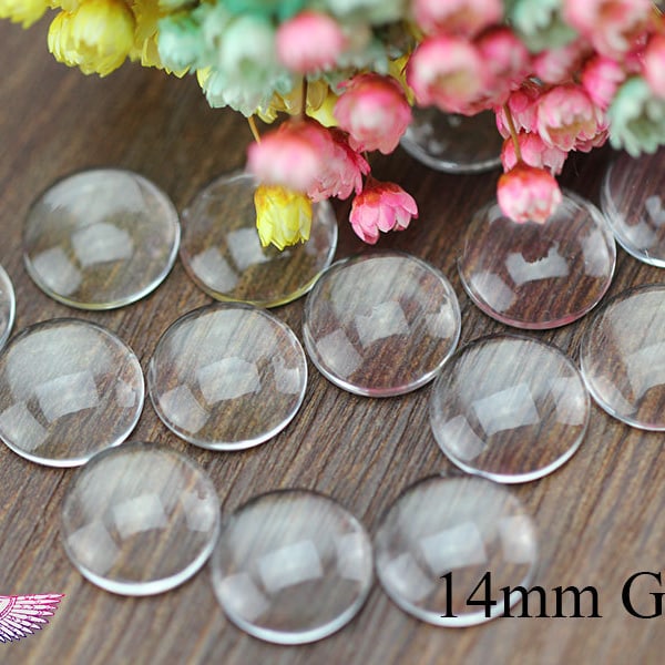 Magnify Glass 14mm - Glass Cabochons 14mm - Round Transparent Glass Covers 14mm - Magnify Domed Glass - Domed Glass Cabs - DIY Craft Supply