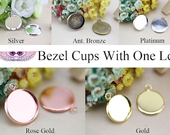 16mm round bezel cups with one connector- bezel setting -  1mm depth, Nickel,Lead Free B012