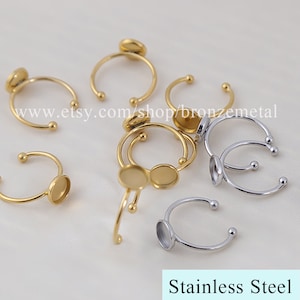 10er Pack 18KC Vergoldete Lünette Ring, Lünette Fingerring Rohling, runde, Oval Edelstahl Ring Basis für Germstones Perle, Cabochons