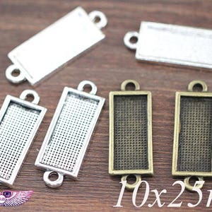 Rectangle Alloy Bracelet Links - Bezel Links- Rectangular Pendant Tray Blank Base Cameo Cabochon Base Setting fit 10x25mm Cabochons