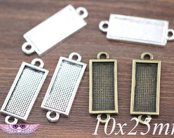 Eslabones de pulsera de aleación rectangular, eslabones de bisel, bandeja colgante rectangular, base en blanco, ajuste de base de cabujón de cameo, cabujones de 10x25 mm