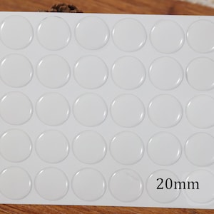 Adesivi epossidici trasparenti rotondi da 20 mm, foglio di carta bianco, perfetti per gioielli fatti a mano