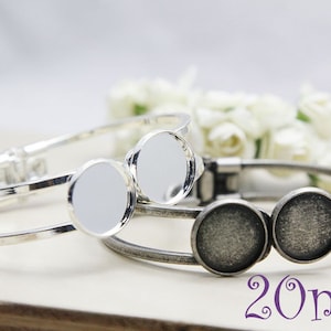Cuff Bracelet Blanks - 20mm 2Pads Bracelet Setting- Bezel Bangle Cabochon Setting - Bangle Blanks - Cuff Bracelet Trays