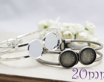 Cuff Bracelet Blanks - 20mm 2Pads Bracelet Setting- Bezel Bangle Cabochon Setting - Bangle Blanks - Cuff Bracelet Trays