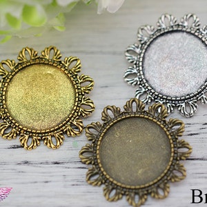 25mm Brooch Buckle blank - Brooch settings - Circle Brooch Pin with Bezel Cabochon Tray - Bezel Tray pin blanks