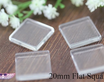 20mm Square Clear Glass Square Tiles - Clear Transparent Glass Square Tiles Cabochon - DIY Craft Cabochon Cover - Jewelry DIY Craft Glass