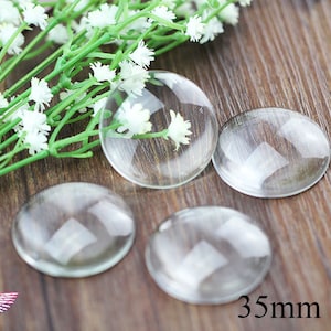 Domed Glass Cabochons 35mm - Clear Round Magnifying Dome Cabs - For Cameo Pendants, Photo Jewelry, Rings Necklaces - DIY Craft Glass Cover