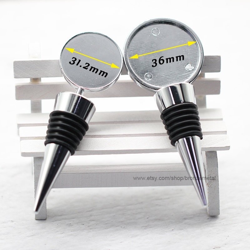 Blank Bottle Stoppers-Round Wine Stoppers Bezel Cabochon Tray-Single Or Double sided Wine Bottle Stoppers-Housewarming Gift-Contains Sticker