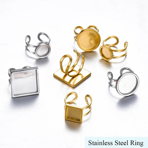 Stainless Steel Elegant Finger Ring Blanks - Finger Ring Base  Hypoallergenic Cabochon Ring Findings