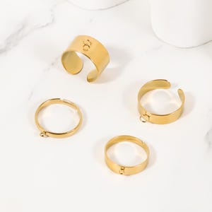 10Pack Stainless Steel  Ring with hoop, Adjustable Finger Ring, 18K Gold Plated Ring Base Ring, Open Ring, Charm Ring Blanks