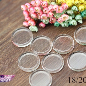 Piastrella piatta in vetro trasparente - Cabochon rotondi in vetro trasparente - 18 mm - 20 mm - Coperture in vetro trasparente per vassoi pendenti vuoti, cornici e accessori