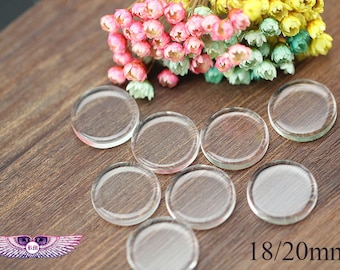 Flat Clear Glass Tile - Round Transparent Glass Cabochons - 18mm - 20mm - Clear Glass Covers for Blank Pendant Trays, Bezels & Findings