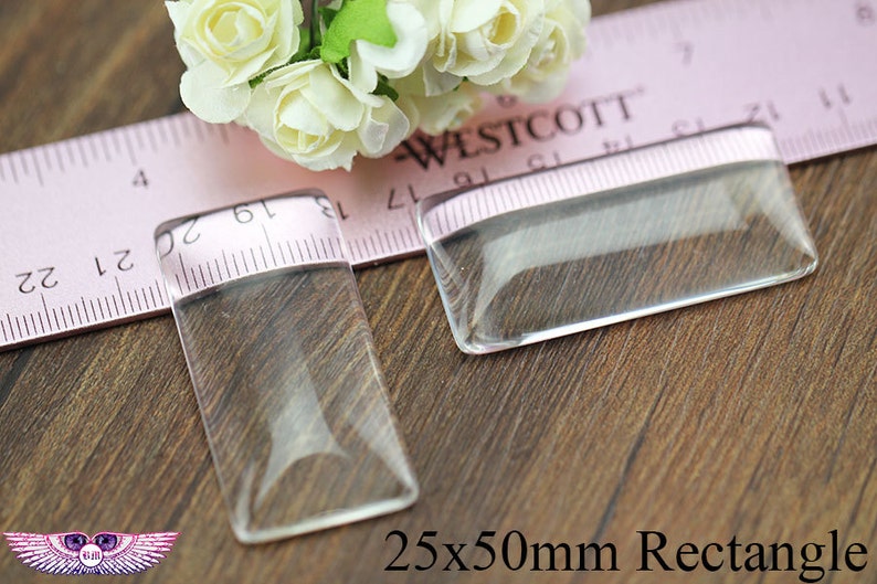 Magnify Glass Rectangle Glass Pendant Glass Inserts Flat Back Glass Rectangle Glass Domed 25x50mm 1x2inch Clear Glass Cabochons