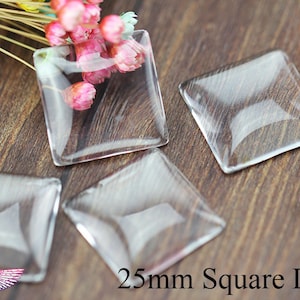 Square Glass Cabochons- High Clarity 25mm (1 inch) Square Glass Cabochons. Antique/Vintage Blank Photo Pendant Trays and Bezels GCQ2501