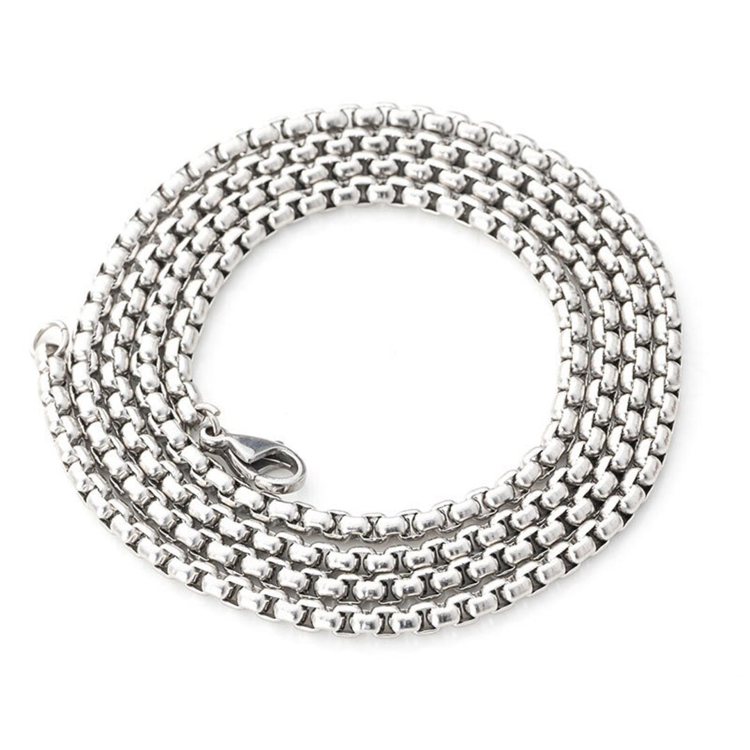 10pack Rounded Box Chain Necklace for Men or Women, Stainless Steel Box