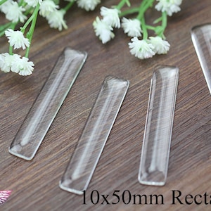 10x50mm Rectangle Glass Cabochons - Rectangle Glass Tile Cabochons -  High Clarity Glass - Glass Inserts for Pendant Blanks