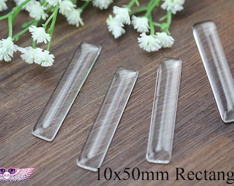 10x50mm Rectangle Glass Cabochons - Rectangle Glass Tile Cabochons -  High Clarity Glass - Glass Inserts for Pendant Blanks