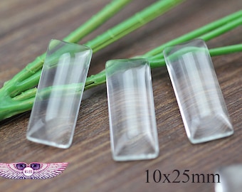 10x25mm Mini Rectangle Glass Cabochons - Rectangle Clear Glass - Glass Tile Pendant Inserts - Glass Cabochon for Pendant Tray Bezel Rings