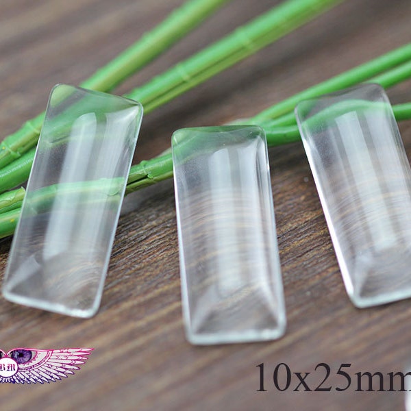 10x25mm Mini Rectangle Glass Cabochons - Rectangle Clear Glass - Glass Tile Pendant Inserts - Glass Cabochon for Pendant Tray Bezel Rings