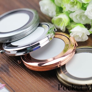 Pocket Mirrors - Compact Mirror Blanks -DIY Frame Magnifying Mirror-Silver Rose Gold Black Copper Bronze - Hand Mirror