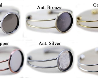 25mm Glass BRACELET Trays - Bezel Blanks - Shallow Bracelet Blanks - Cuff Bracelet Blank - Copper, Silver Gold, Rose Gold Bracelet -BR001