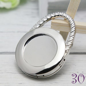 Silver Table Purse Hanger - 30mm Round Handbag Holder - Foldable - Portable Bag Hanger - 1.2inch Cabochon Purse or Diaper Bag Hanger