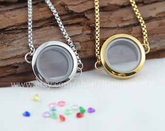 Glass Locket Bracelet - Memory Floating Locket- Round Keepsake Locket Bangle for Charms Ashes Hair -Fillable Clear Bracelet Adjustable Chain