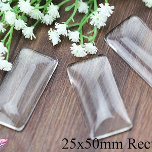 Vetro rettangolare bombato - Cabochon in vetro trasparente da 25x50 mm 1x2 pollici, Vetro rettangolare - Lente d'ingrandimento - Vetro con retro piatto - Inserti in vetro pendente