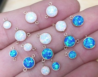 2pcs Opal 14kt Gold Filled Synthetic Opal CONNECTORS 4mm 6mm - Glitter Sparkle Bezel Charms Connector for DIY Earring Bracelet Necklace