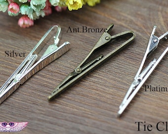 Plain Tie Bar -Long Tie Clip - Tie Tack blank - Plain Tie Clip Supply - Tie Tack Blank Pin Tray Brooch - Silver Ant Bronze Gold Rose Tie Bar