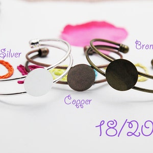 Flat bracelet Settings - Cuff Bracelets Blanks - Vintage Adjustable Bangle Blanks - Glue - Silver Ant Bronze Ant Copper Bracelet