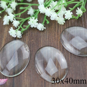 Large Pendant Glass Cover - 30x40mm Glass Cabochon - Oval Flat Back - Magnify DIY Craft Glass  - Crystal Dome Oval Glass - Bezel Glass Top