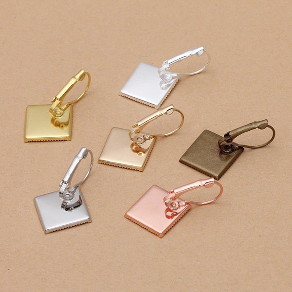 Square French Earring - Square Bezel Earring Blanks - Lever Back Earring Base - 15mm 8mm 12mm