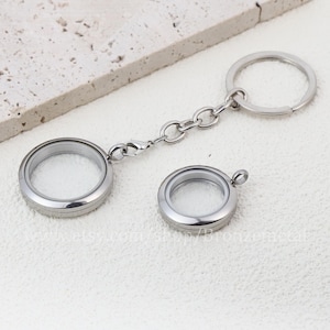 Floating Glass Locket Keychain - Fillable Floating Locket for Gemstones Sand Ashes Hair - Memorial Magnetic Locket Mother&#39;s Gift