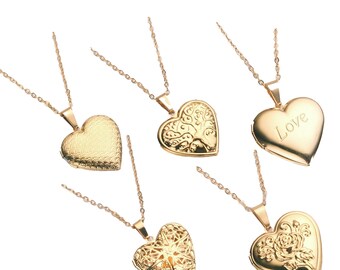 Heart Locket Charms - Gold Heart Locket Charms - Stainless Steel Silver Heart Memory Locket Pendant -  Locket Holds Pictures Inside