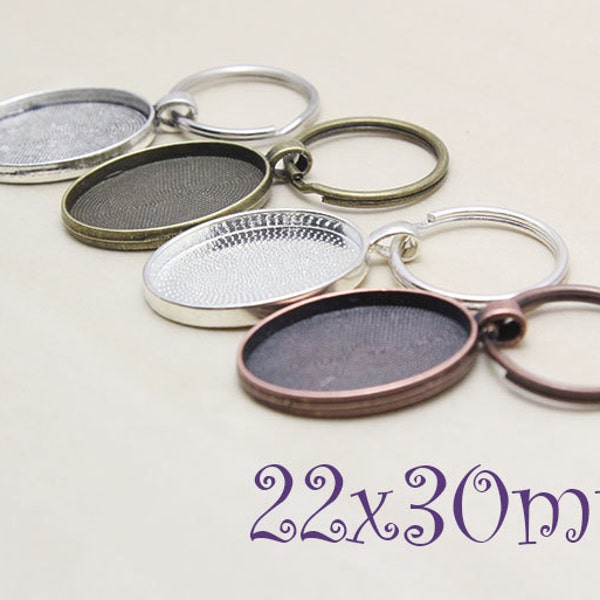 Craft Photo Key Chain Kits - 22x30mm Pendant Trays - Split Key Rings - Oval Glass Cabochons - Photo Key Chain Kits - Oval Bezels