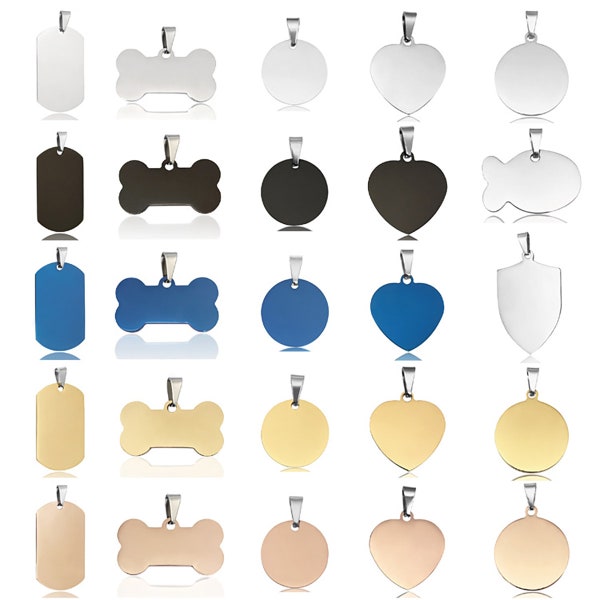 Stamping Blanks, Dogtags, Bone ID Tag, Heart Round Steel Disc for Engraving Customized Necklace, Mirror Polished Tags