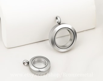 Mini medallón flotante - Medallón de vidrio de acero inoxidable - Colgante de medallón con dije de vidrio vivo - Medallones de memoria giratorios Idea de regalo para madre