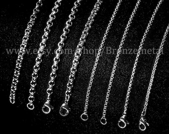 10pack Stainless Steel Necklace Chain,Rolo Chain Necklace Choker,Tarnish Free Rolo Chain for Women Men 2mm/2.5mm/3mm/4mm/5mm/6mm Silver Tone