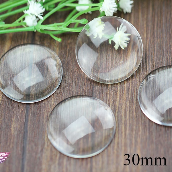 Glass Domed Cabochon 30mm 1.2inch  Clear Round Magnify Dome Cabs- Clear Glass Inserts -30mm Pendant Bezel Glass Cover - DIY Craft Glass Top